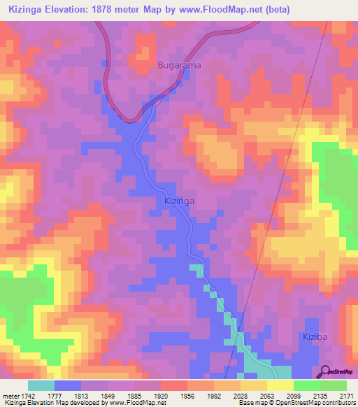Kizinga,Uganda Elevation Map