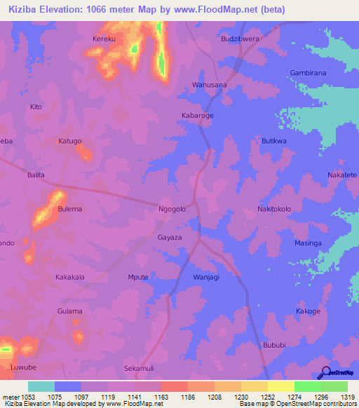 Kiziba,Uganda Elevation Map