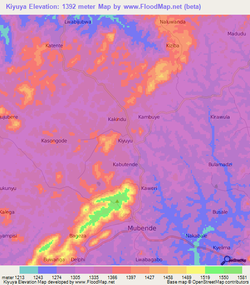 Kiyuya,Uganda Elevation Map