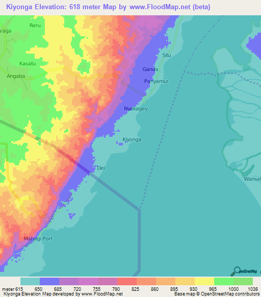 Kiyonga,Uganda Elevation Map