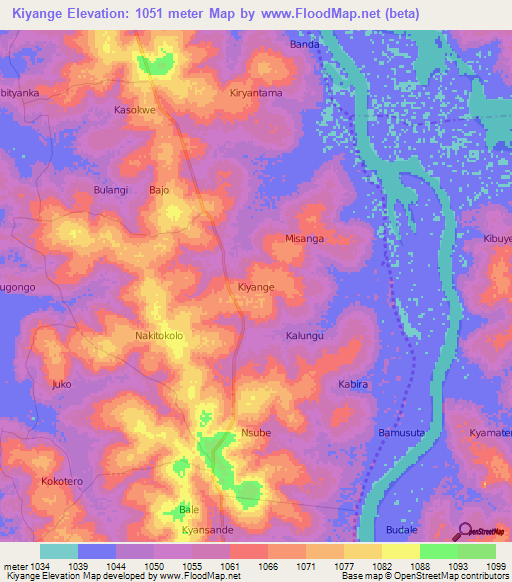 Kiyange,Uganda Elevation Map