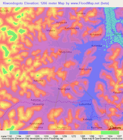 Kiwondogoto,Uganda Elevation Map