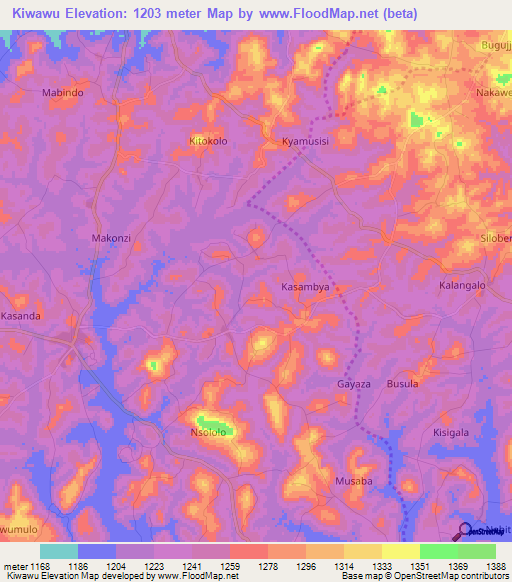 Kiwawu,Uganda Elevation Map