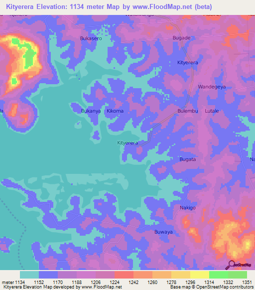 Kityerera,Uganda Elevation Map