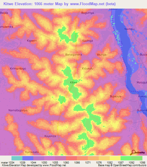 Kitwe,Uganda Elevation Map