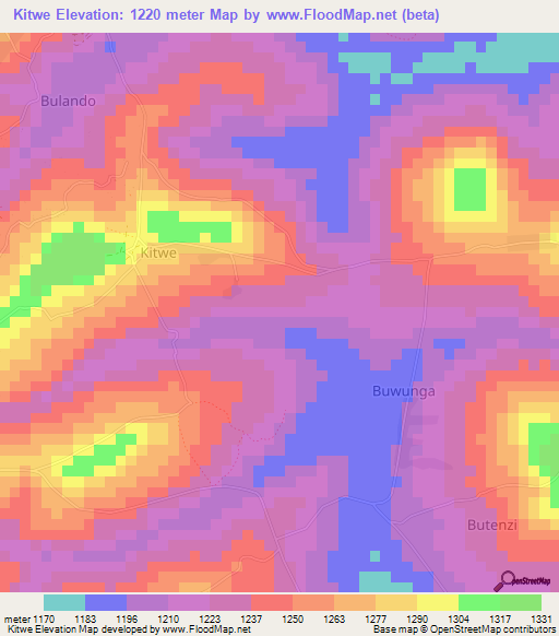 Kitwe,Uganda Elevation Map