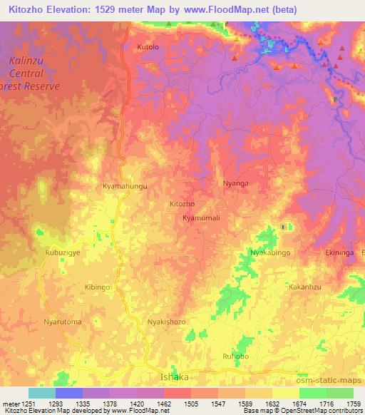 Kitozho,Uganda Elevation Map