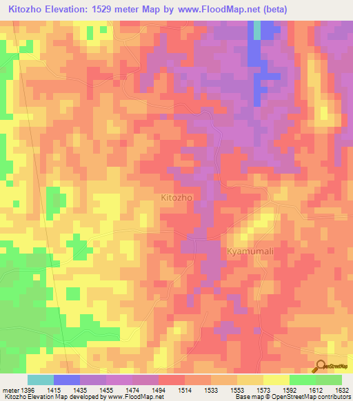 Kitozho,Uganda Elevation Map