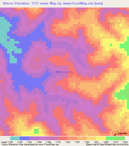 Kitovu,Uganda Elevation Map