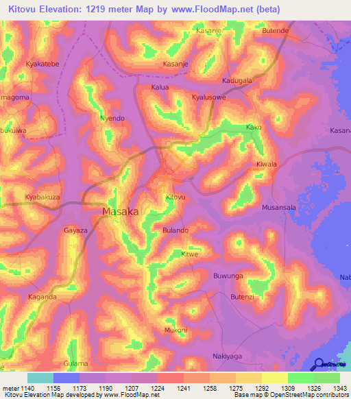 Kitovu,Uganda Elevation Map