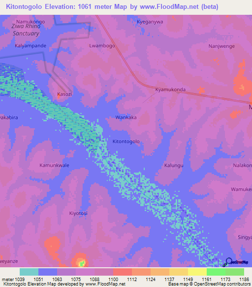 Kitontogolo,Uganda Elevation Map