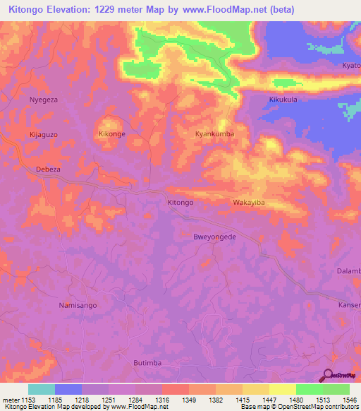 Kitongo,Uganda Elevation Map