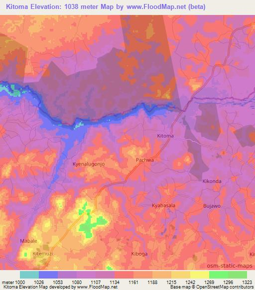 Kitoma,Uganda Elevation Map