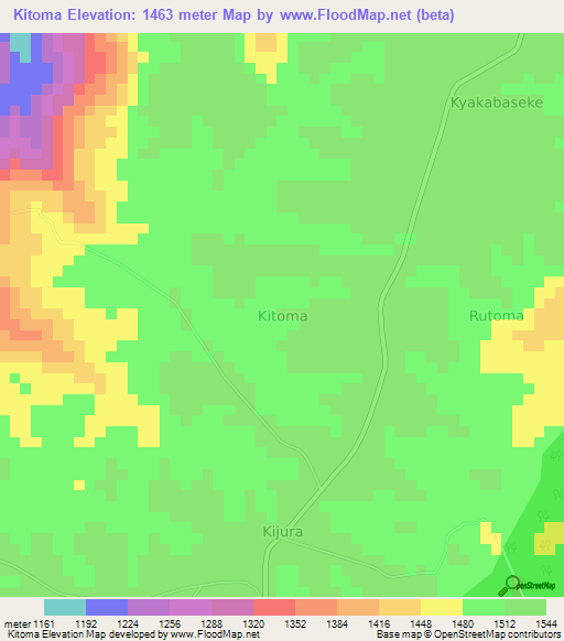 Kitoma,Uganda Elevation Map
