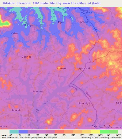 Kitokolo,Uganda Elevation Map