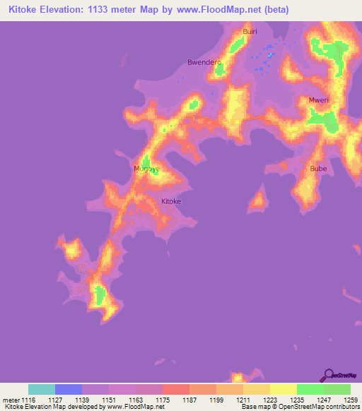 Kitoke,Uganda Elevation Map
