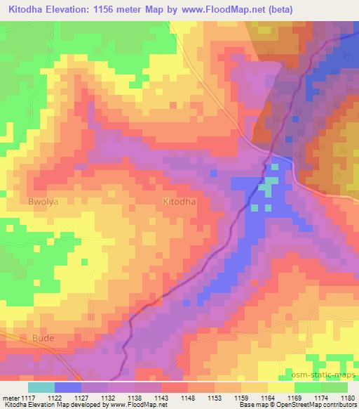 Kitodha,Uganda Elevation Map