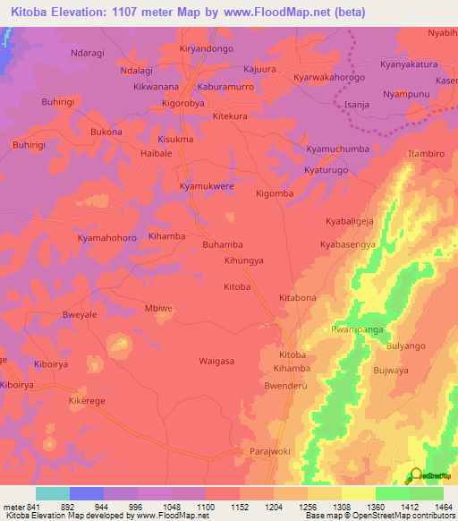 Kitoba,Uganda Elevation Map