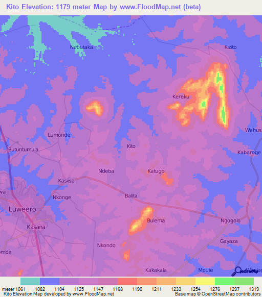 Kito,Uganda Elevation Map