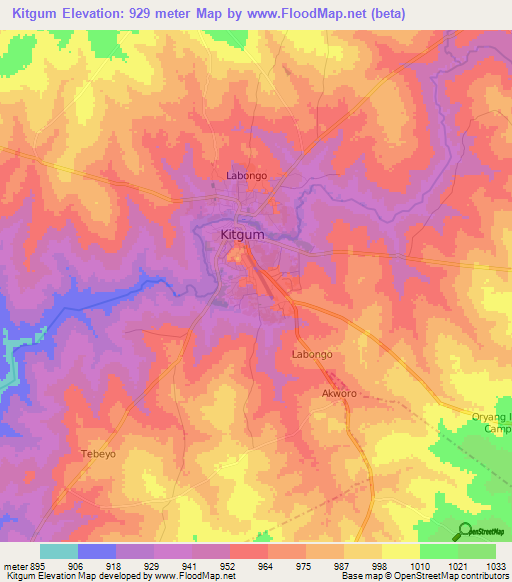 Kitgum,Uganda Elevation Map