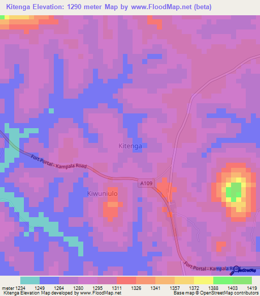 Kitenga,Uganda Elevation Map