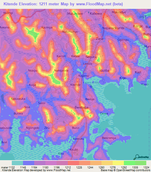 Kitende,Uganda Elevation Map