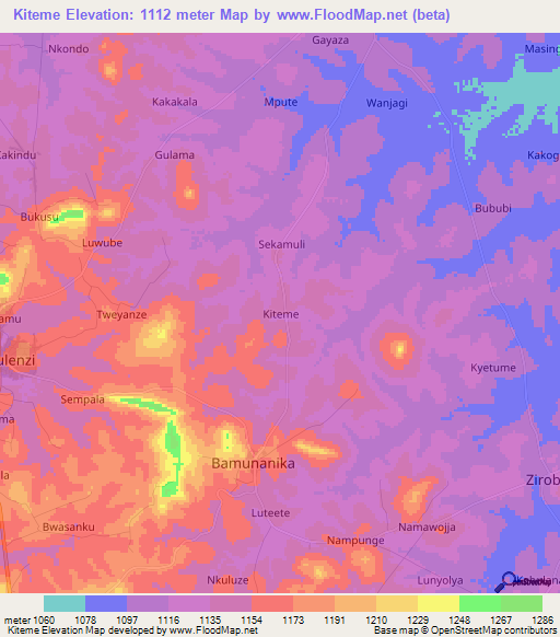 Kiteme,Uganda Elevation Map