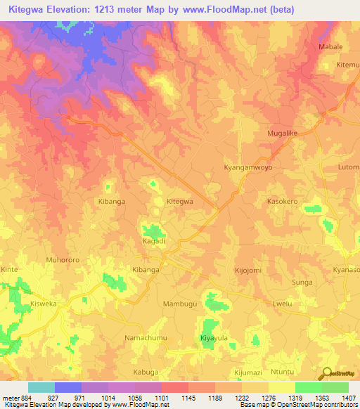Kitegwa,Uganda Elevation Map