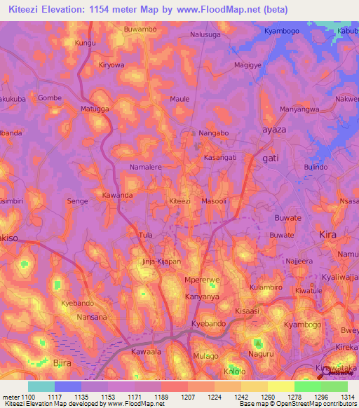 Kiteezi,Uganda Elevation Map