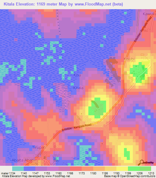 Kitala,Uganda Elevation Map