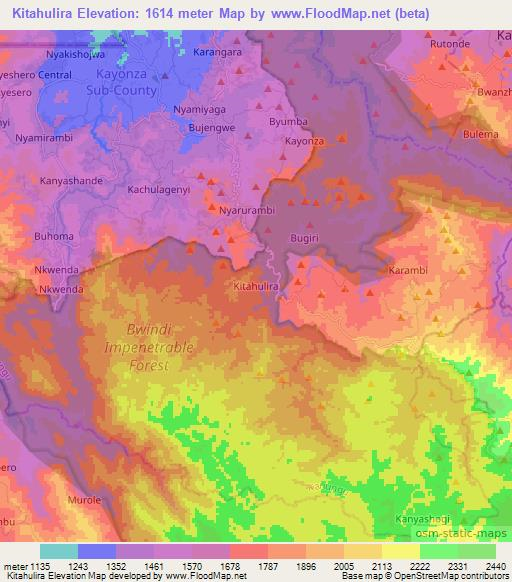 Kitahulira,Uganda Elevation Map