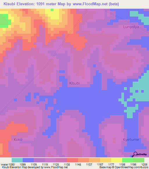 Kisubi,Uganda Elevation Map