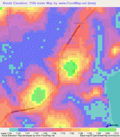Kisubi,Uganda Elevation Map