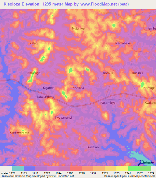 Kisoloza,Uganda Elevation Map
