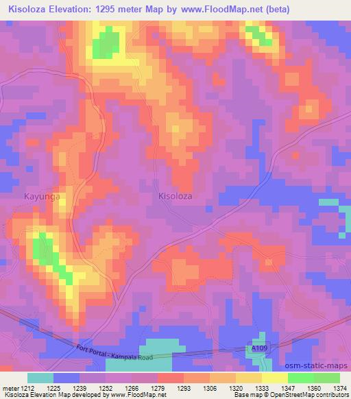 Kisoloza,Uganda Elevation Map