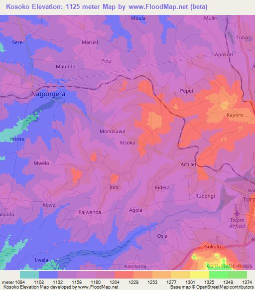 Kosoko,Uganda Elevation Map