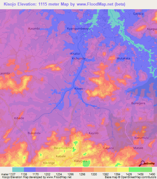 Kisojo,Uganda Elevation Map