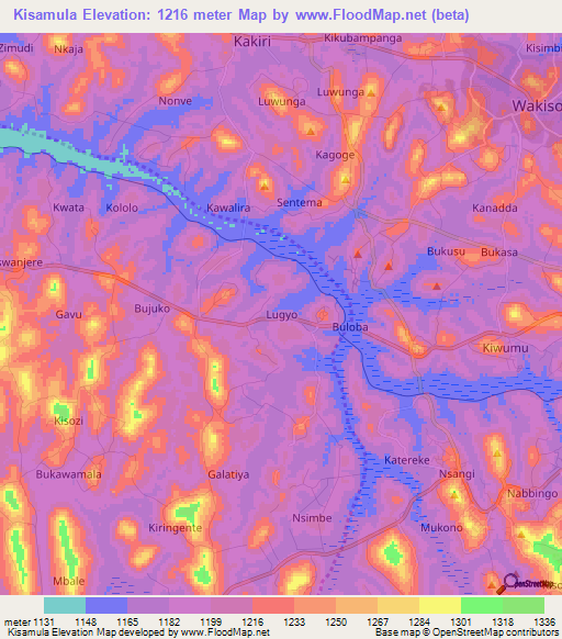 Kisamula,Uganda Elevation Map