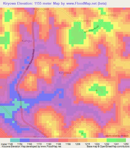 Kiryowa,Uganda Elevation Map