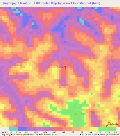 Kiryanjaji,Uganda Elevation Map