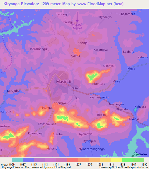 Kiryanga,Uganda Elevation Map