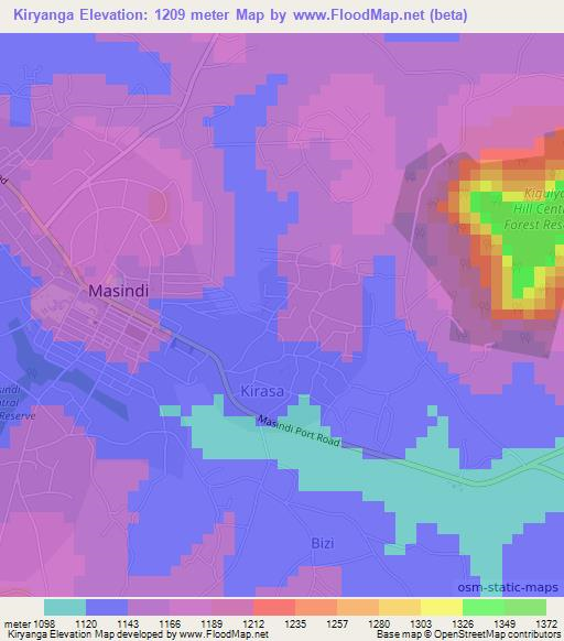 Kiryanga,Uganda Elevation Map