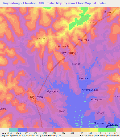 Kiryandongo,Uganda Elevation Map