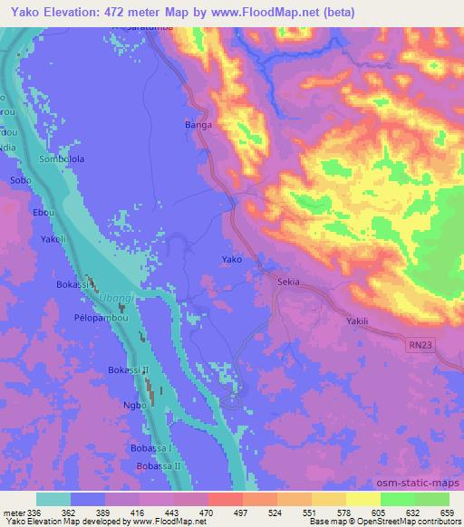 Yako,Congo (Kinshasa) Elevation Map