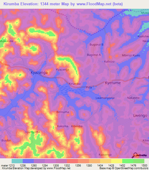Kirumba,Uganda Elevation Map