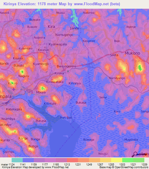 Kirinya,Uganda Elevation Map