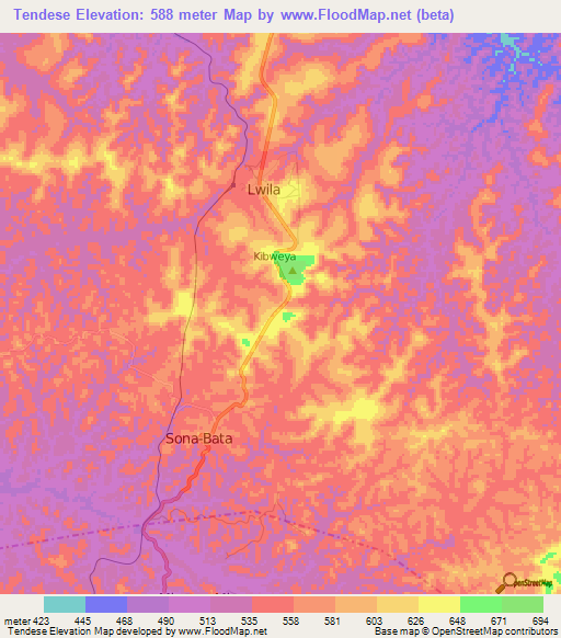 Tendese,Congo (Kinshasa) Elevation Map