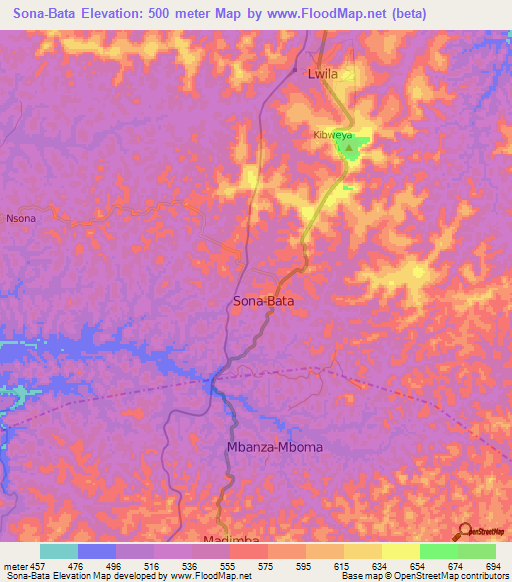 Sona-Bata,Congo (Kinshasa) Elevation Map