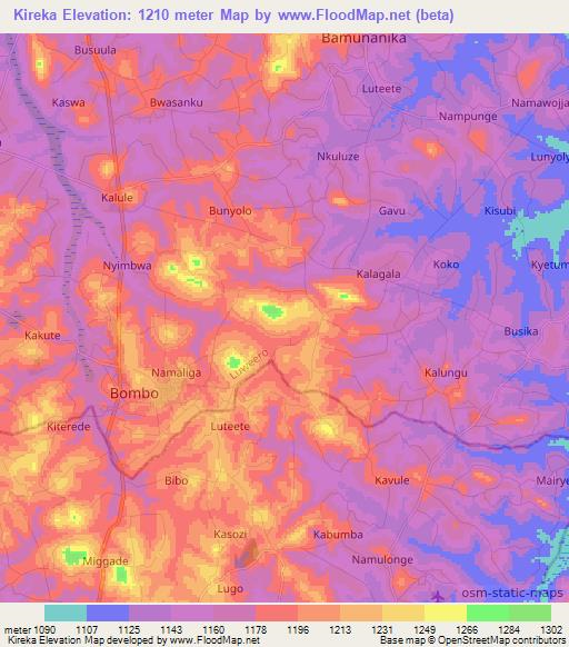 Kireka,Uganda Elevation Map