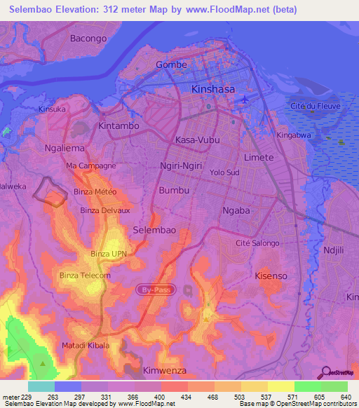 Selembao,Congo (Kinshasa) Elevation Map
